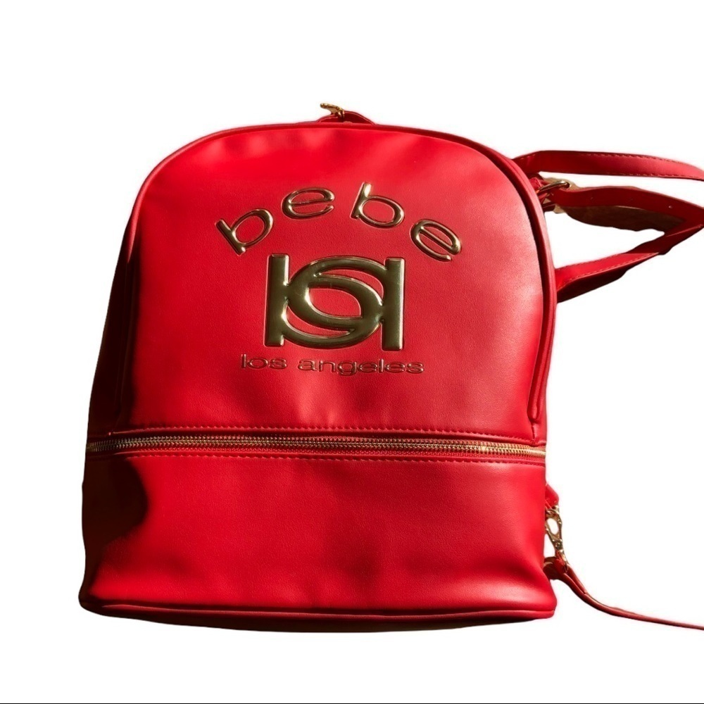 NWT BEBE Y2K Red Vegan Faux Leather Monogram‎ Logo Mini Backpack Purse